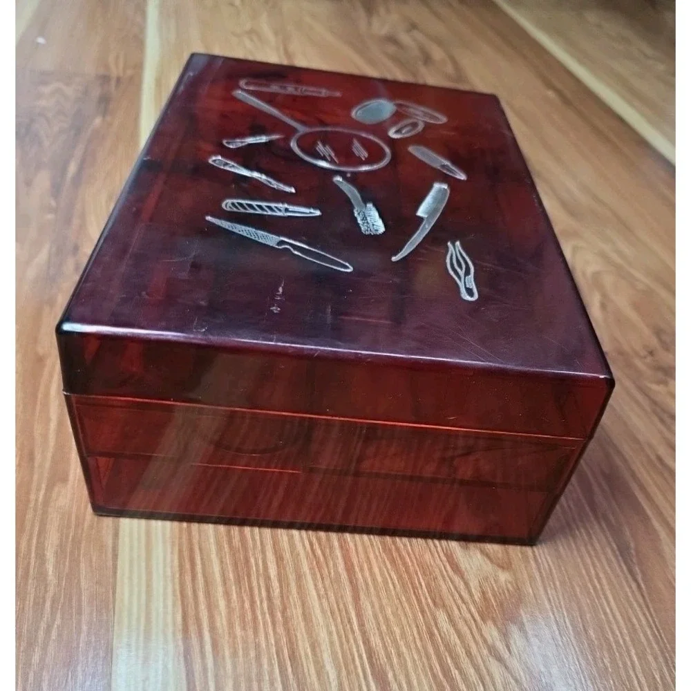 Vintage‎ 1960s Amber Lucite Make-up Dresser Bureau Box